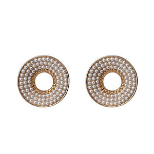 Metallic Earrings: Circular Pearl Stud Earrings