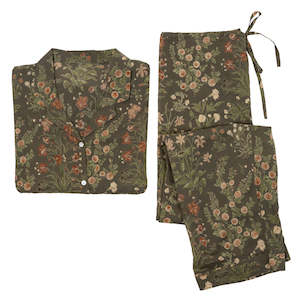 Robes And Sleepwear: Cotton PJ's in Olive Flower