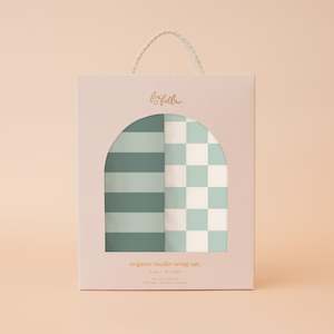 Sage Stripe / Sage Check Organic Muslin Wrap Set