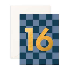 Number Cards: No. 16 Navy Check Greeting Card