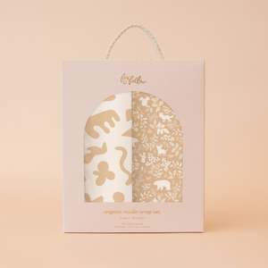 Blankets Swaddles: Forest Friends Caramel / Helios Organic Muslin Wrap Set - PRE-ORDER (MARCH)