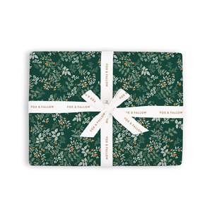 Green Holly/White Vines Double Sided Gift Wrap Flat Sheet - 12 Sheet Pack