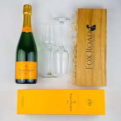Champagne Gift Baskets: Veuve Clicquot Champagne and Flutes Gift Box