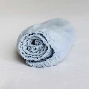 Cot Bassinet Sheets: Powder Blue Linen Cot/Bassinet Sheet
