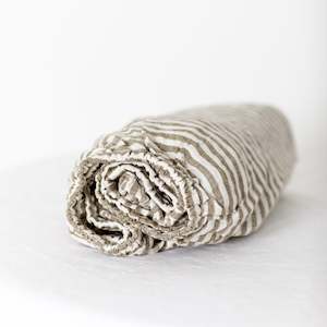 Olive Stripes Linen Cot/Bassinet Sheet