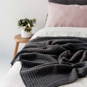 Charcoal Ribbed Wool Throw Blanket