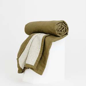 Pillowcases Quilts: Olive Green & Olive Stripes Linen Quilt