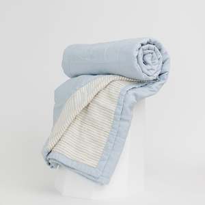 Powder Blue & Sand Stripes Linen Quilt