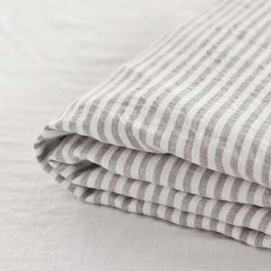 Fitted Sheets: Grey Stripes Linen Single Fitted Sheet Sale