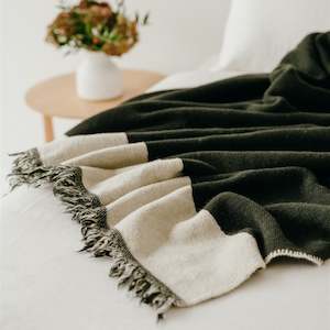 All Wool: Moss Green Wool Blanket/Throw