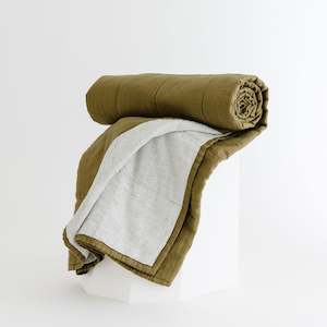 All Linen: Olive Green & Pinstripes Linen Cot Quilt