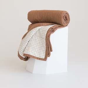 Malt Brown & Malt Brown Grid Linen Cot Quilt
