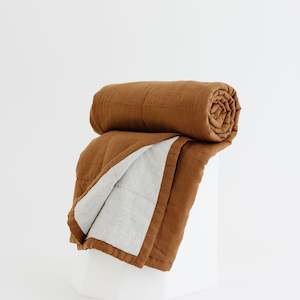 All Linen: Tobacco & Pinstripes Linen Cot Quilt