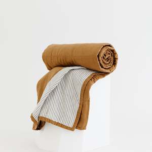 Ochre & Grey Stripes Linen Cot Quilt
