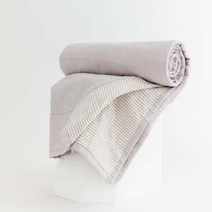 All Linen: Lilac and Grey Stripes Linen Cot Quilt