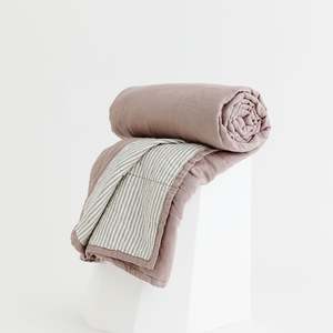 All Linen: Rosewood Pink & Grey Stripes Linen Cot Quilt