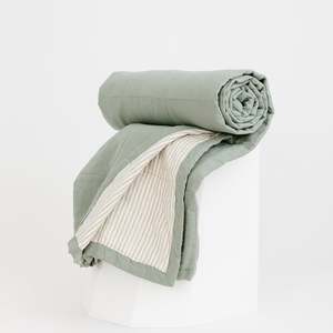 Quilts: Sage & Sand Stripes Linen Quilt