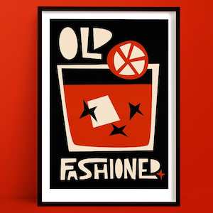 Old Fashioned Cocktail Print | Mid Century Style Wall Decor