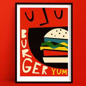 Bestsellers Art Prints: Burger Print | Bright Kitchen Wall Art