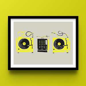 Mid Century Prints: DJ Decks Print | Art for House Music Lovers