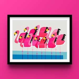 Mid Century Prints: Flamingo Print | Hot Pink Wall Art