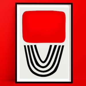 Dining Room Prints: Red Lipstick Abstract Art Print | Colourful Retro Decor