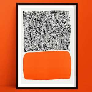 Home Office Wall Art: City Sunset Abstract Art Print | Retro Burnt Orange Decor