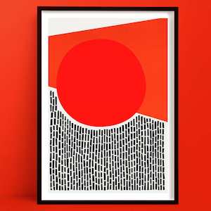 Rain And Sun Abstract Print | Red and Burnt Orange Decor