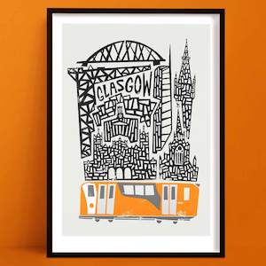 Orange Wall Art: Glasgow Print | Retro Travel Art