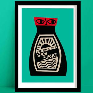Food And Drink Prints: Soy Sauce Print | Teal Wall Art