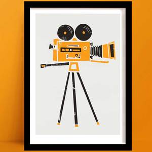 Hobbies And Interests Prints: Retro Cine Camera Print | Mid Century Wall art