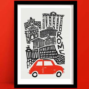 Red Wall Art: Rome Print | Italian City Art
