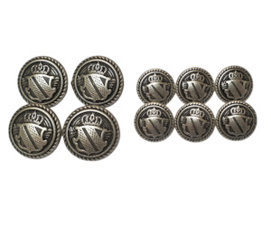 Rider Accessories: Crown Shield & Rope Button Set Vintage Silver