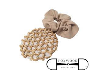 Rider Accessories: Scrunchie & Rhinstone Hair Bun Net Caramel