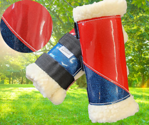 Horse Boots: Flair Horse Boots Two Tone Red/Blue Sparkle