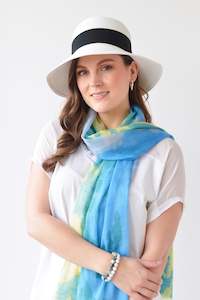 Archer House 1: DIGITAL PRINT WATER WAVE SCARF - WHITE/LEMON/BLUE