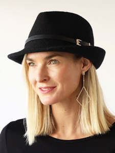 Archer House 1: WOOL FEDORA WITH BELT - BLACK