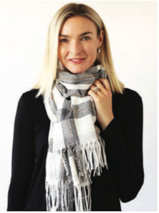 Archer House 1: CHECKED WINTER SCARF WITH TASSELS - Winter White/Black