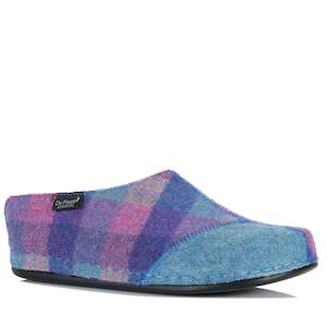 Womens Slippers: Dr Feet Hilda Purple Tartan
