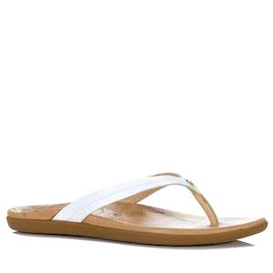 Womens Flat Sandals: OluKai Honu Bright White/Golden Sand