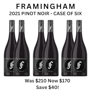 Wine: 2021 Framingham Pinot Noir - Case of six - Save $40