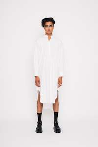 Frontpage: LONG SLEEVED BIBBED SHIRT DRESS 001 - WHITE