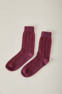 Sibling Socks: Possum Merino Socks Striped - Orchid & Crimson