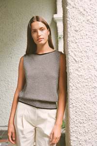 Tops Vests: Striped Star Vest - Black and Creme