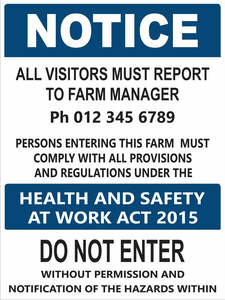 Fraser Signs: NOTICE Farm Safety-Visitors must Report