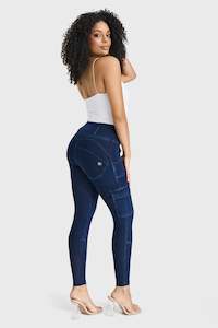 WR.UP® Cargo Denim - High Waisted - 7/8 Length - Dark Blue + Blue Stitching