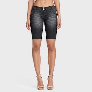 WRUP Denim - Mid Rise - Biker Shorts - Black + Black Stitching
