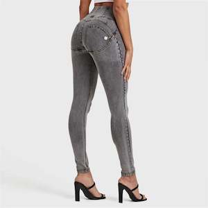 WRUP Denim - High Waisted - Full Length - Grey + Yellow Stitching