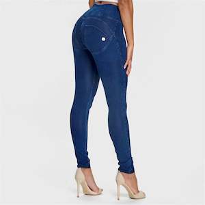 WRUP Denim - High Waisted - Full Length - Dark Blue + Blue Stitching