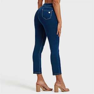 N.O.W® Denim - High Waisted - Kick Flare - Dark Blue + Yellow Stitching